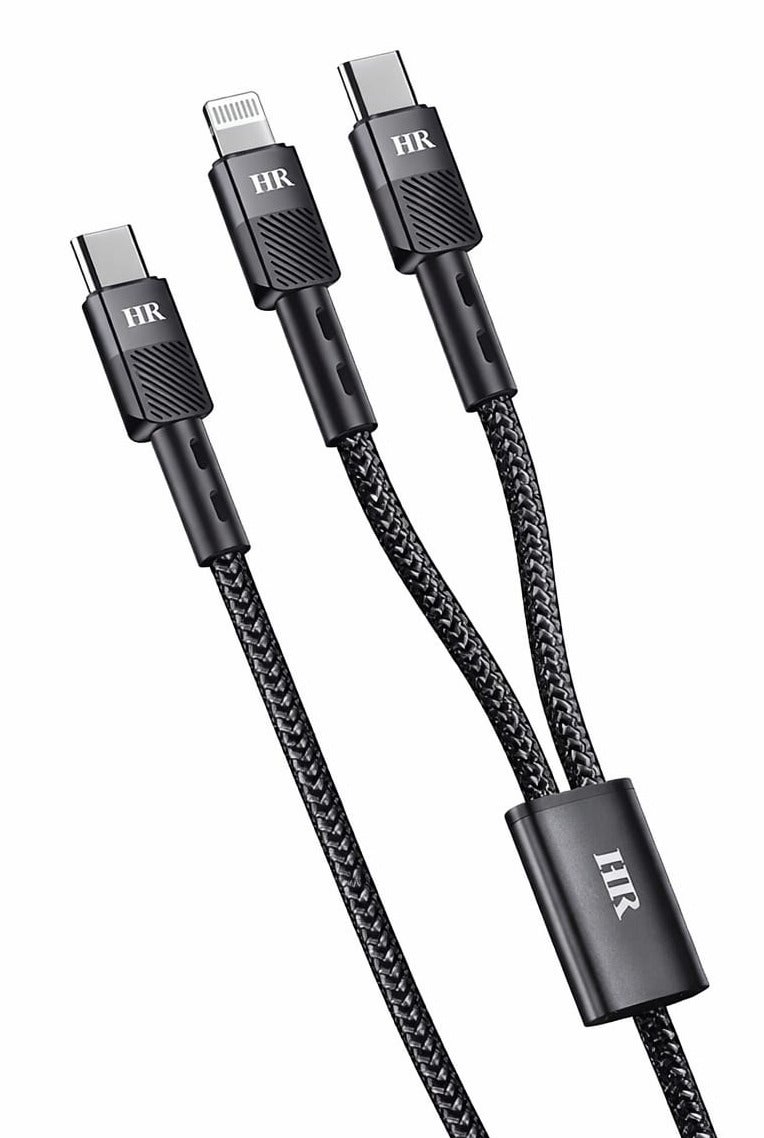 HR 2-in-1 PD Fast Charging Cable | Type-C to Type-C + Lightning | 100W Output | 1.3m Braided Nylon Cable - Image 1